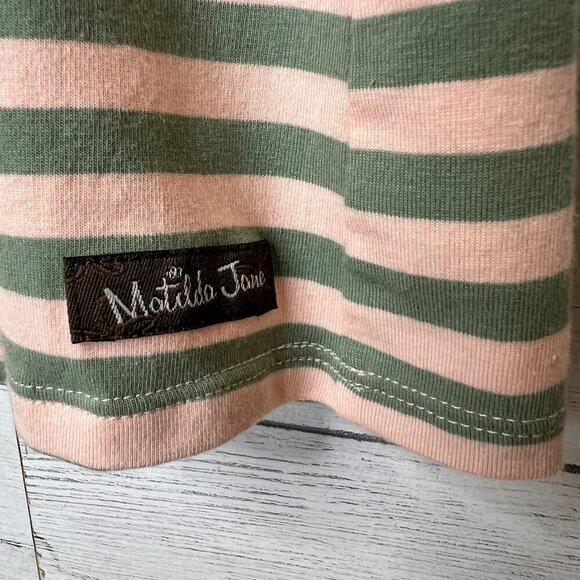 Matilda Jane Top Womens Size Small Pink & Olive Green Striped Blouse Stretch - Picture 6 of 16